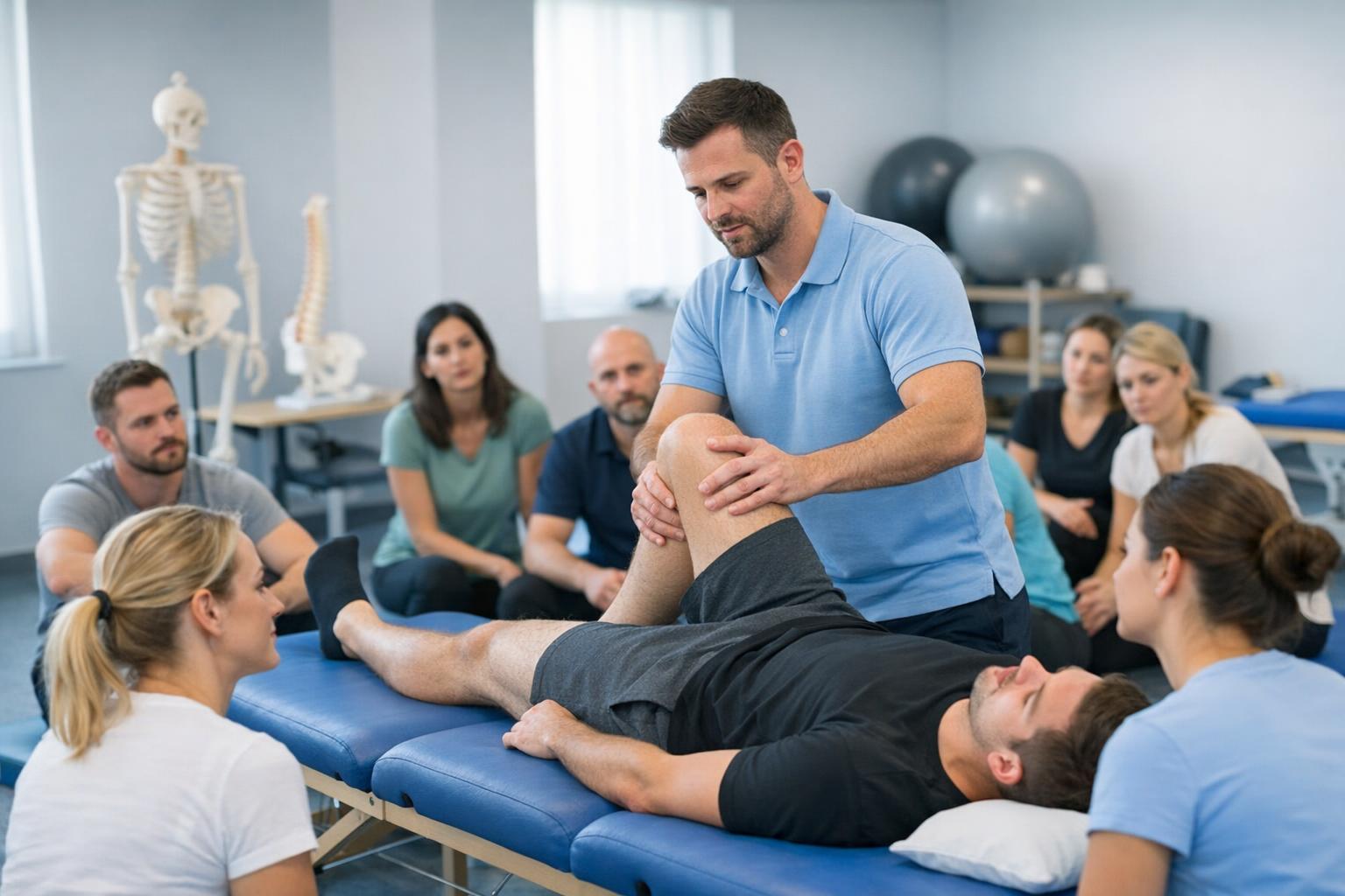 Fizjoterapeuci podczas praktycznego szkolenia na sali